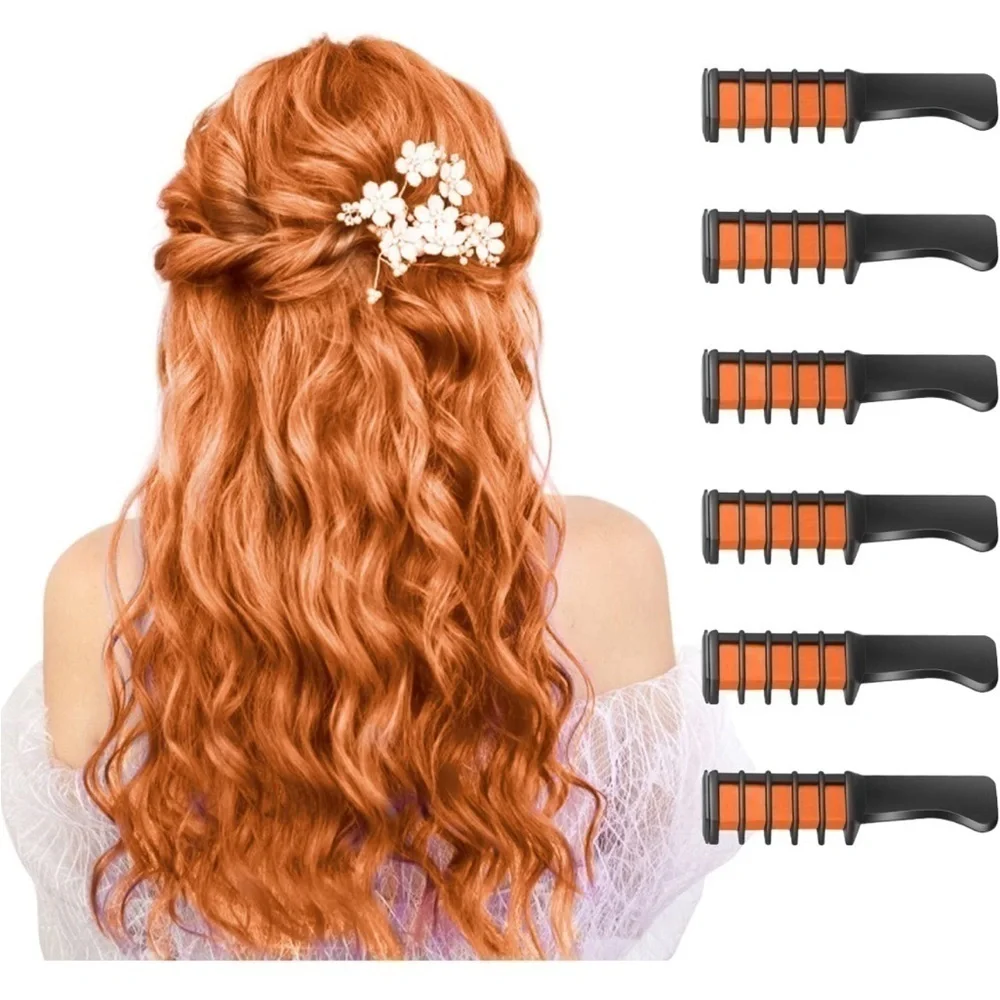 Orange Temporary Hair Chalk Comb, 6 Color Washable Hair Chalk Set Cosplay